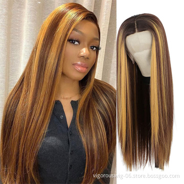 Lace Front Wig for Black Women highlight Honey Blonde Futura Fiber Synthetic wigs Heat Resistant Free Parting